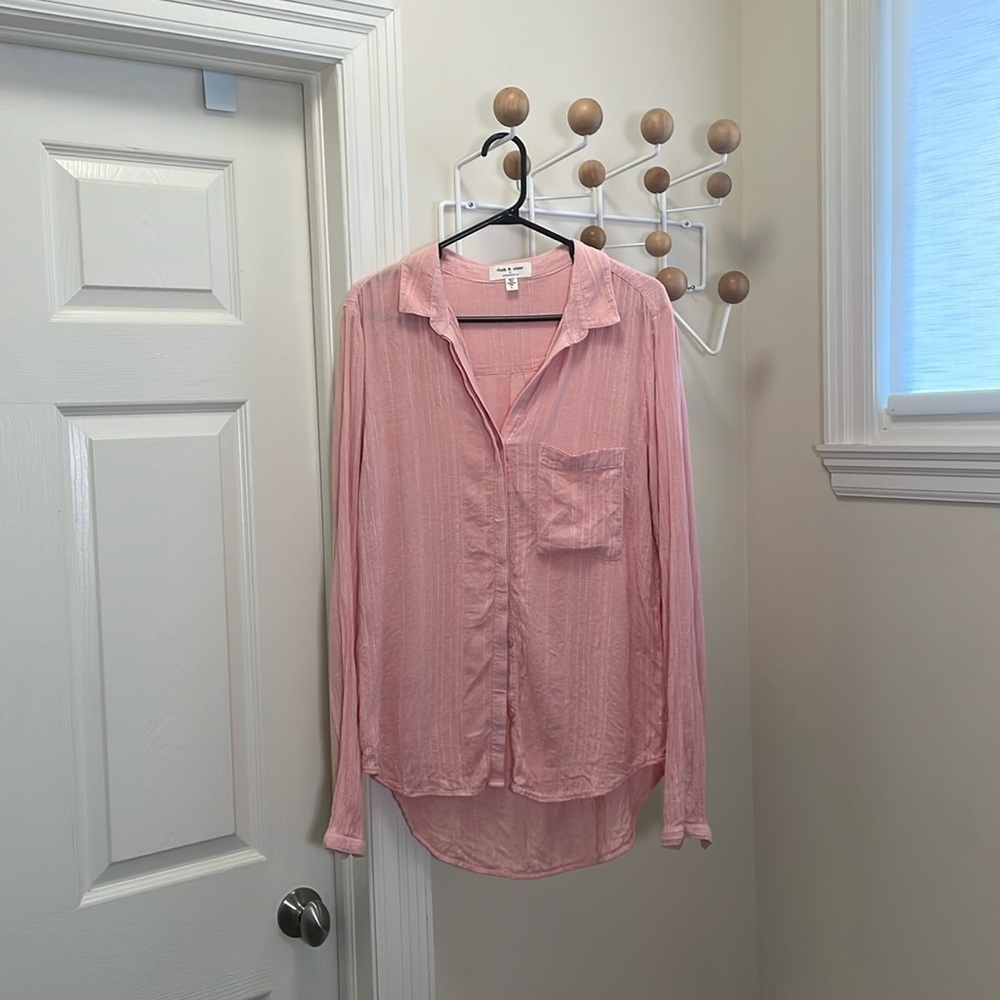 Anthropologie - Cloth & Stone - Linen Blend Casual Button Down Shirt Pink  Large